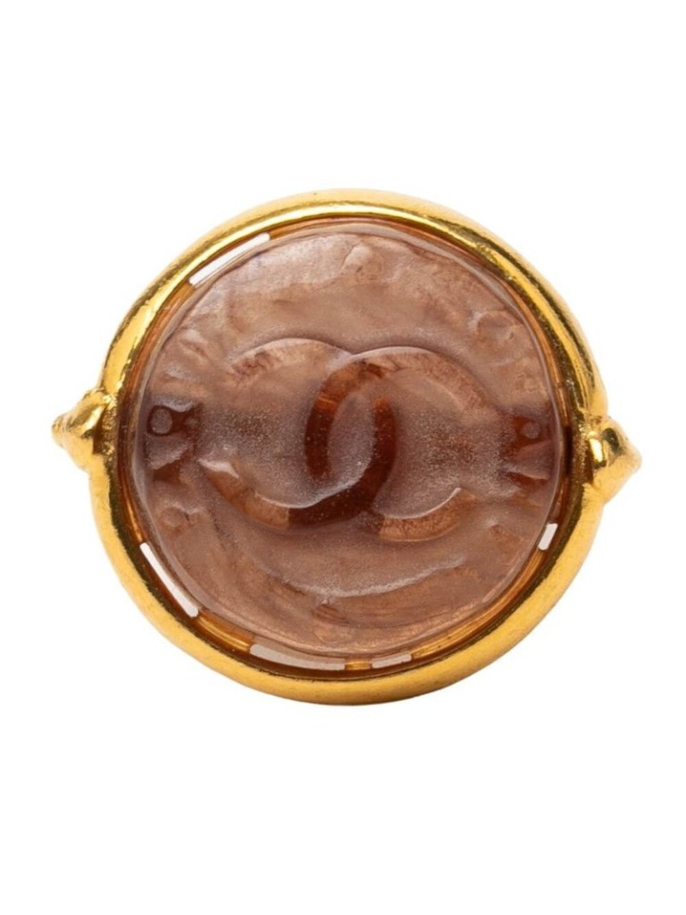 Chanel CC Logo Vintage Ring Gold Brown Plated Stone